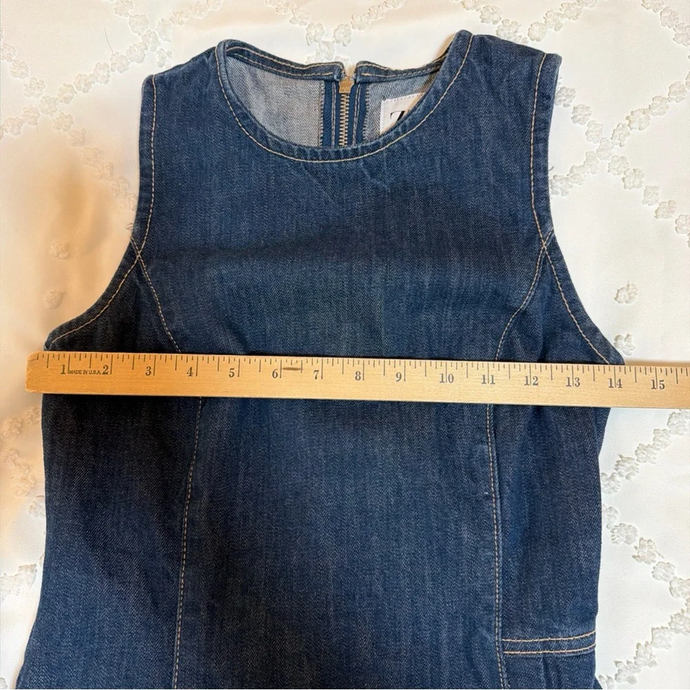 Zara Tank Denim Dress Women’s XS Dark Blue Wash Scoop Neck Zip Back Mini Fitted - Picture 4 of 9
